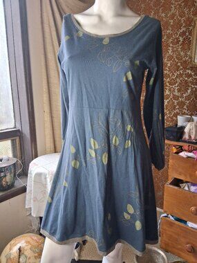 Cotton summer dress Boho w leaf design